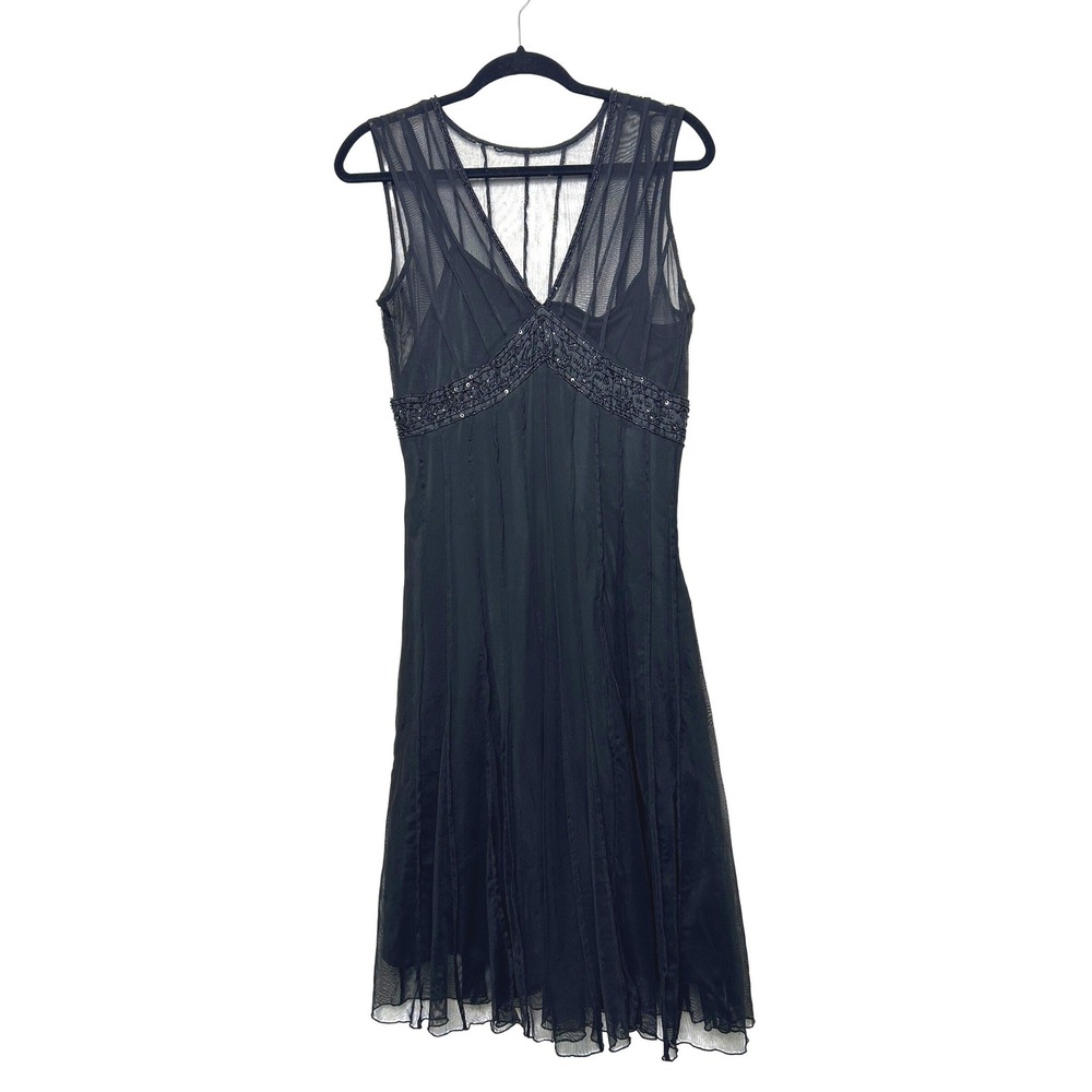 Vtg Y2K MIX IT Black Sheer Beaded V Neck Party Dress Size 8 whimsigoth cocktail